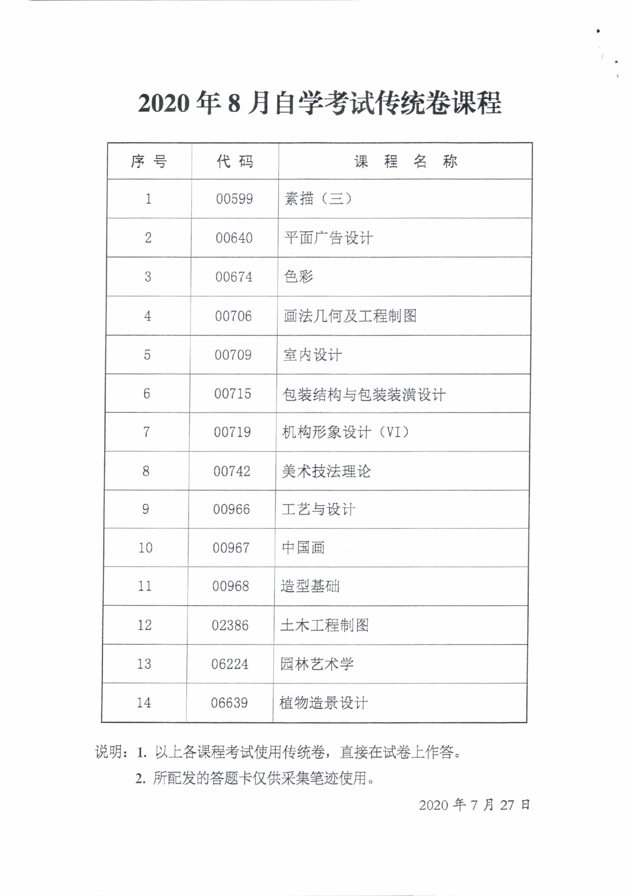 2020年8月自学考试专用答题卡课程，传统卷课程信息(图2)